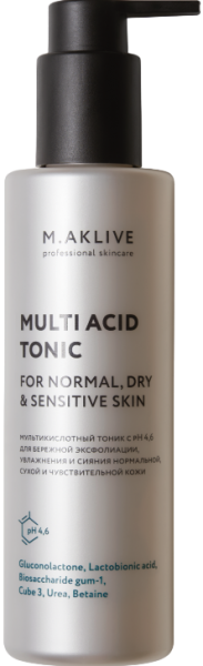 M.Aklive Multi Acid Tonic For Normal, Dry & Sensitive Skin (Мультикислотный тоник для нормальной, сухой и чувствительной кожи), 200 мл