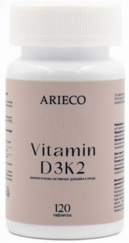 Arieco Vitamin D3K2 (Витамин Д3 с витамином К2), 120 капсул