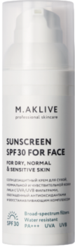 M.Aklive Sunscreens SPF30 for face for oily skin (Солнцезащитный крем SPF30 для жирной кожи лица), 50 мл