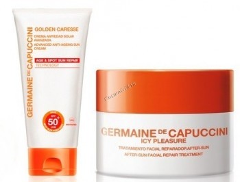 Germaine de Capuccini Golden Caresse Coral Beau.Bag Emuls SPF50+Icy Pl.Tube 50 ml (Набор Эмульсия SPF50 50 мл+крем после загара 50 мл+косметичка)