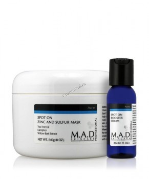 M.A.D Skincare Acne Spot On Zinc and Sulfur Mask + Acne Booster Serum (Подсушивающая маска с цинком и серой + Сыворотка-бустер анти-АКНЕ), 240 мл / 30 мл