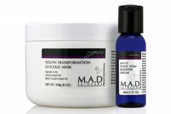 M.A.D Skincare Anti-Aging Youth Transf Glycolic Mask + Multi Plant Stem Booster Serum (Омолаживающая маска с гликолевой кислотой + Сыворотка-бустер), 240 гр / 30 мл